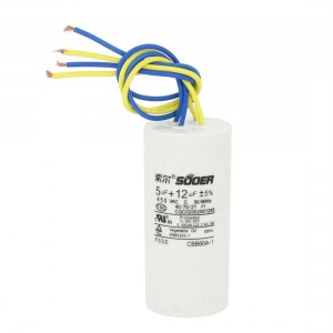 CBB60A-1 5uF+12uF 450V Wired White Polypropylene Film Motor Capacitor
