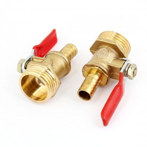 2 Pcs 1/2" PT Male Threaded to Hose Tail 7/25" Gas Flow Ball Valve Gold Tone Red