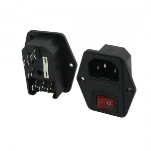 2pcs AC 250V 10A 3 Pins Rocker Switch IEC320 C14 Inlet Male Power Socket