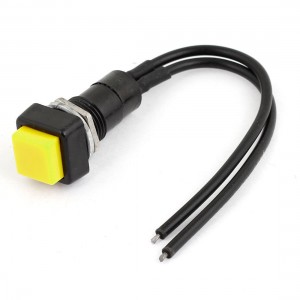 2 Wire Connector SPST Momentary Action Yellow Square Push Button Switch