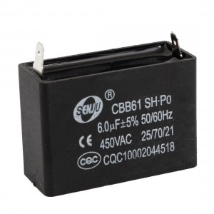 CBB61 6uF 450V AC Polypropylene Film 2 Terminals Motor Capacitor Black