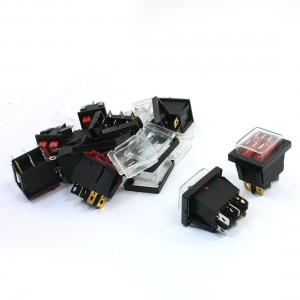 Red Pilot Lamp 6Pin Dual SPST ON/OFF 2Position Rocker Switch w Cover 10Pcs