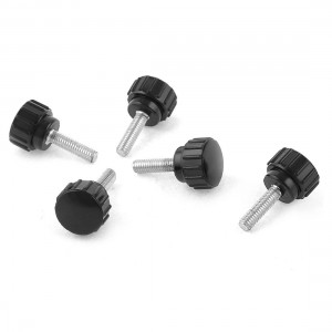 5 Pcs Replacement 4mm Dia 15mm Thread Round Knurled Grip Knobs
