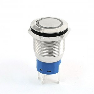 12V White Light LED Lamp 19mm Locking 5 Pin Stainless Steel Push Button Switch