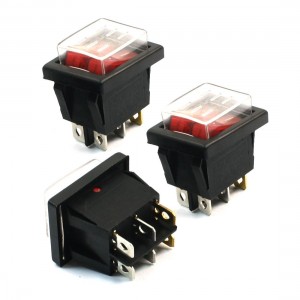 Red Pilot Lamp 6Pin Dual SPST ON/OFF 2Position Rocker Switch w Cover 3Pcs