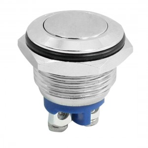 2-Terminals 16mm Thread SPST Momentary Metal Flat Head Button Switch