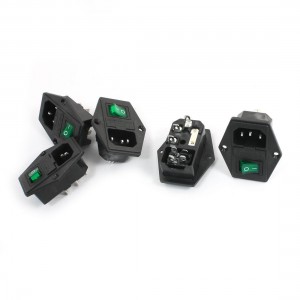 Panel Mount Fuse Holder IEC320 C14 Inlet Green Lamp DPST Switch Power Socket x5