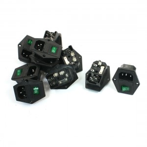 10Pcs Green Light 4Pin DPST Rocker Switch Fuse Holder IEC320 C14 Power Socket