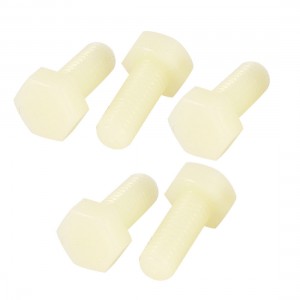 5 Pcs Off White Plastic Hexagonal Head Screws Fastens 8mmx20mm