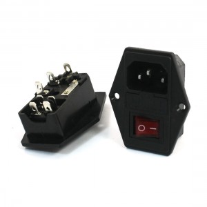 2Pcs Red Indicator 4 Pin DPST Rocker Switch Fuse Holder IEC320 C14 Power Socket