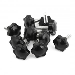 10 Pieces M8 x 30mm Male Thread 32mm Hex Shaped Head Clamping Screw Knob Black