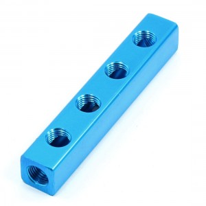Blue 1/4"PT Thread Aluminum Manifold Block Splitter 4 Way 7 Ports