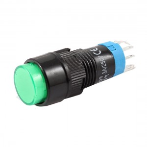 AC 250V 3A SPDT 5 Pin Soldering Momentary Green Round Push Button Switch