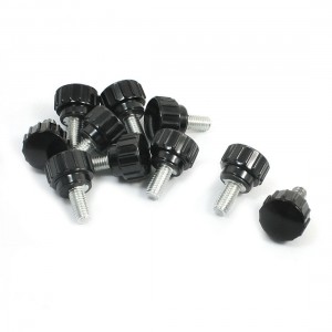 5mm x 15mm x 10mm Male Thread Knurled Grip Knob Black 10Pcs