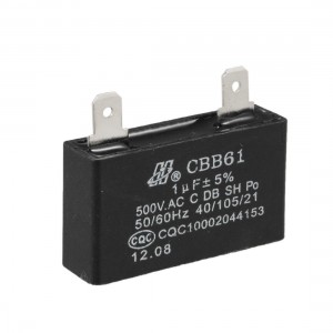 Black Metallized Polypropylene 2 Pins Motor Fan Capacitor 500VAC 1uF CBB61