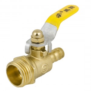 Gold Tone 20mm Male Thread to 10mm Hose Barb Lever Handle Brass Ball Valve