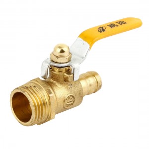 1/2 PT Male Thread to 12mm Hose Barb Plastic Cover Lever Ball Valve Brass Tone