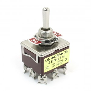 AC 380V 10A ON-OFF-ON 3 Positions 9 Pin Latching Toggle Switch 3PDT Brick Red