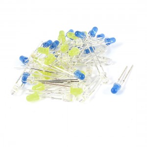 50 Pcs Straw Hat 3mm Yellow White Blue LED Bulb Lamp Emitting Diodes DC 2.5-3.0V