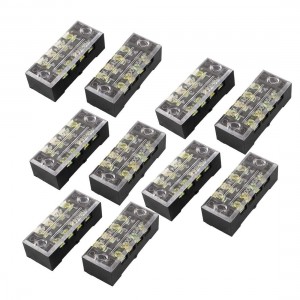 10 Pcs Dual Row 4 Position Screw Terminal Block Strip 600V 15A w Cover