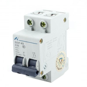 35mm DIN Rail Mounted Double Pole Miniature Circuit Breaker AC 400V 32A