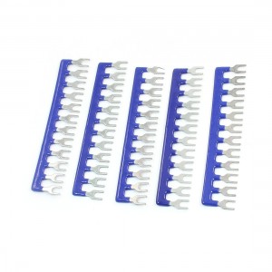 16A 12-Postion Fork Pre Insulated Barrier Terminal Strip Blue 5 Pcs