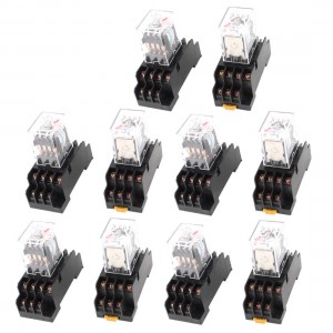 10Pcs AC 380V Coil 4PDT 14 Pin Red LED General Purpose Power Relay w Socket Base