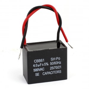 CBB61 AC 500V 4uF Retangle Shape Ceiling Fan Motor Running Capacitor