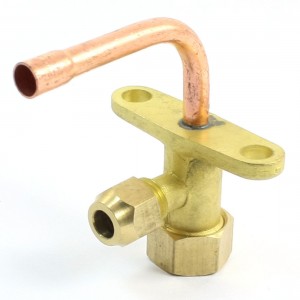 6mm Flare Tube 3Way Bend Service Valve Brass Tone for Air Conditioner