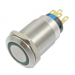 AC 250V 3A AC 220V Green Lamp Flat Latching Stainless Push Button Switch