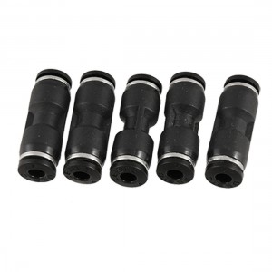5 Pcs Black Plastic 4mm to 4mm One Touch Tube Connector