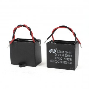 CBB61 1 Red 1 Black Wires Rectangle Shaped Motor Capacitor 20uF AC 450V 2 Pieces