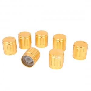 7 Pcs Gold Tone 17mm x 17mm Rotary Potentiometer Knobs Caps