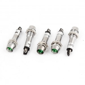 5 Pcs DC 12V 8mm Thread Green Bulb Power Signal Indicator Pilot Light Lamp