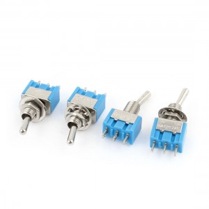 4PCS AC125V 6A 6mm Dia Panel Mount SPDT On/On Blue Toggle Switches