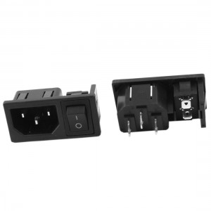 AC 10A 250V 2 Pin SPST Black Rocker Switch IEC320 C14 Inlet Power Socket 2Pcs
