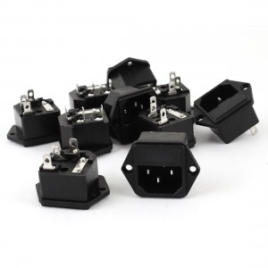 AC 250V 10A Screw Mounted 3 Pin C14 Inlet Power Socket w 5mm x 20mm Fuse 10Pcs