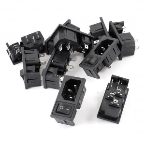 AC 10A 250V 2 Pin Black Rocker Switch IEC320 C14 Inlet Power Socket 10 Pcs