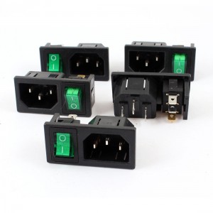 5 Pcs Green Lamp Panel Mount Rocker Switch IEC320 C14 Power Socket AC 10A 250V