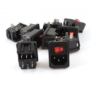 10 Pcs 3 Pin SPST Red Light Rocker Switch IEC320 C14 Power Socket AC 10A 250V