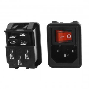 2 Pcs 4 Pin DPST Red Light Rocker Switch IEC320 C14 Power Socket AC 10A 250V