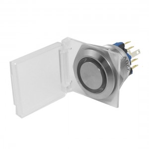 220V Blue Lamp 6 Pins Waterproof Cover Push Button Switch