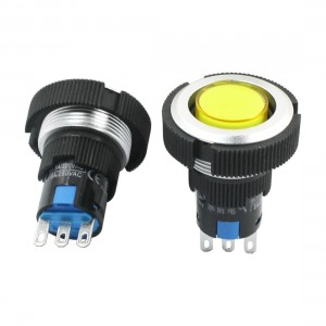 AC220V 5A 22mm SPDT 3Pin Soldering Momentary Yellow Push Button Switch 2Pcs