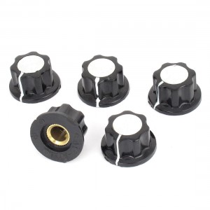 5 Pcs Adjustable Turn 16mm Top 6mm Shaft Insert Dia Potentiometer Rotary Knobs