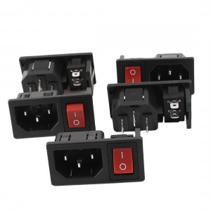 AC 10A 250V ON/OFF Red Button Rocker Switch IEC320 C14 Inlet Power Socket 5 Pcs