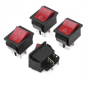 AC 250V 15Amp ON/OFF 4 Pin Red Indicator DPST Snap in Rocker Switch 4 Pcs