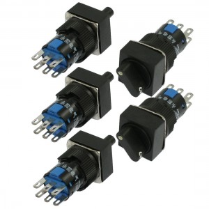 AC 250V 5A Square 3 Position 2NO 2NC Selector Push Button Switch 5 Pcs