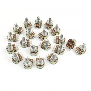 20 Pcs 20K Ohm Knurled Shaft Adjust Top Dual Linear Potentiometers AC 250V