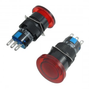 AC 250V 5A 3 Pin 1NO 1NC Red Momentary Mushroom Push Button Switch 2 Pcs