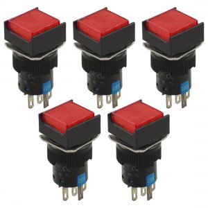 5 Pcs Red Lamp Latching 1NO 1NC Square Panel Push Button Switch AC 220V Fsflb